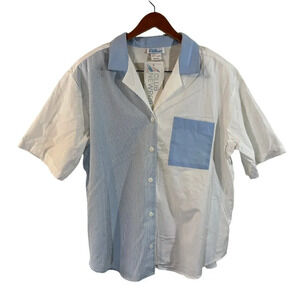 Club Newport NWT Vintage Shirt Plus Size 22W Blue White Striped Short Sleeve Top